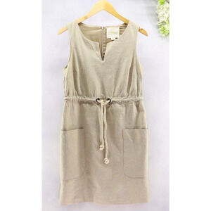 Anthropologie Maeve Women's Flaxen Khaki Shimmer Linen Nautical Rope Dress Sz 6